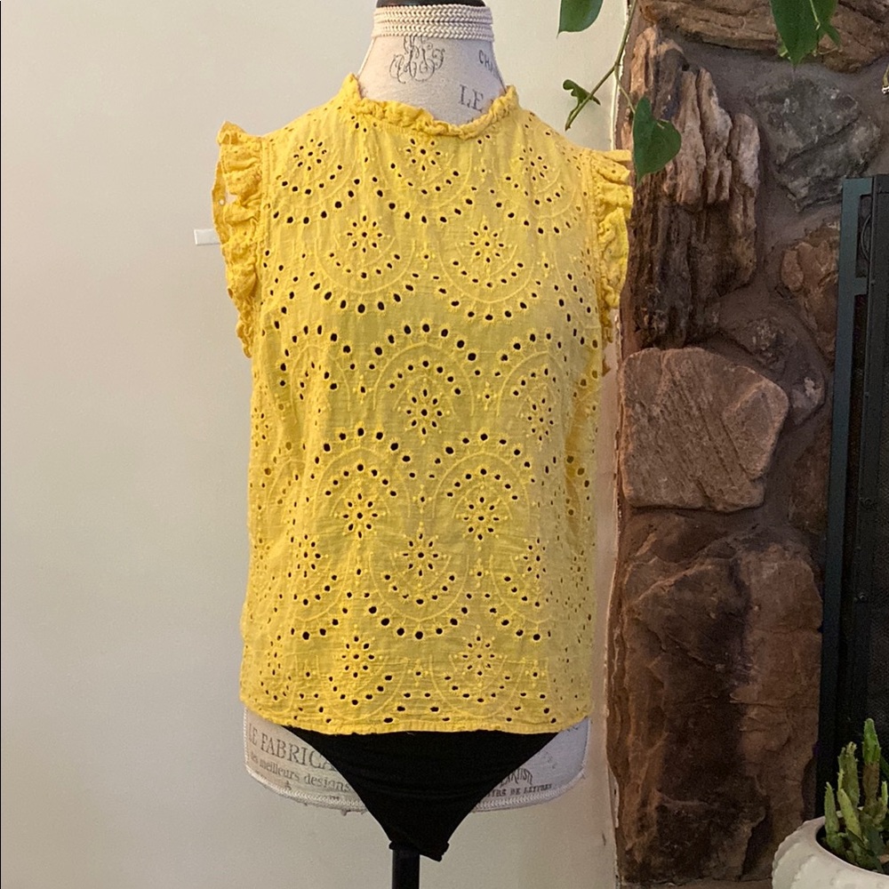Maurices Sunny Yellow Eyelet Tank with Ruffles